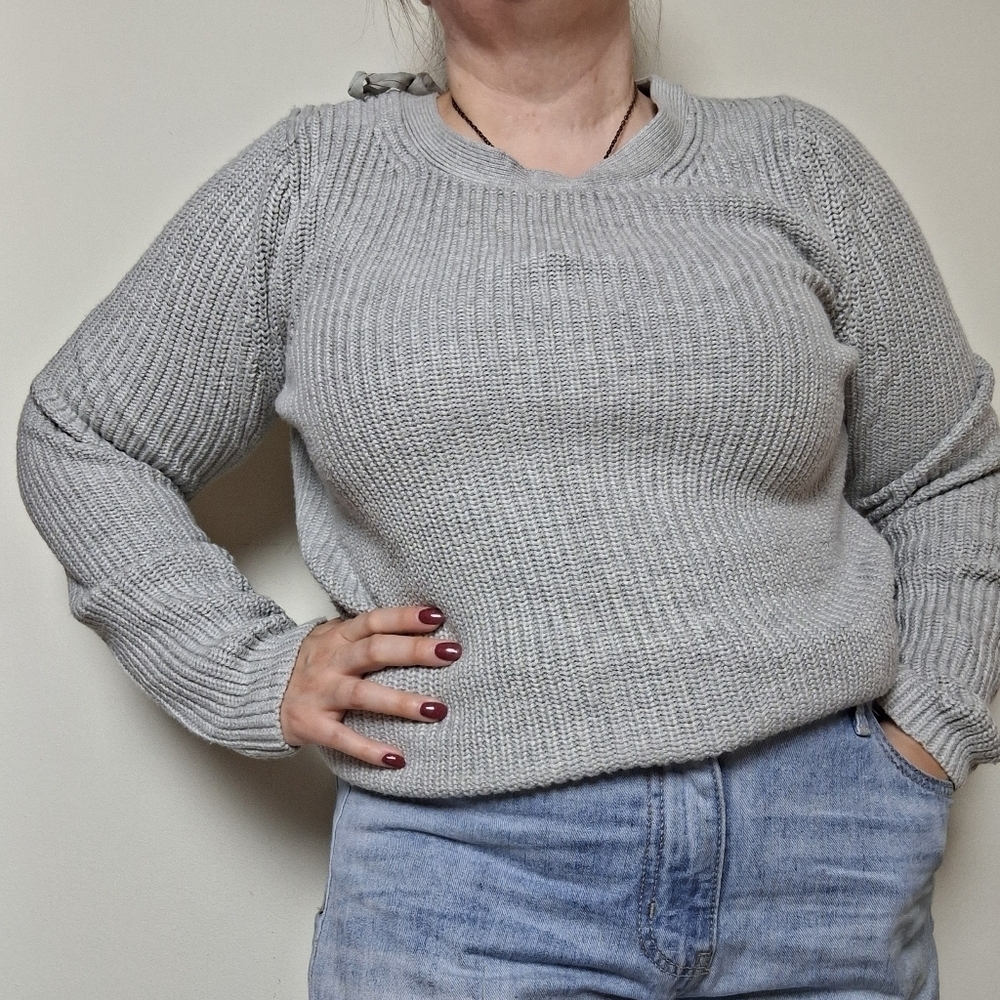 Banana Republic Gray Lace Up Back Sweater